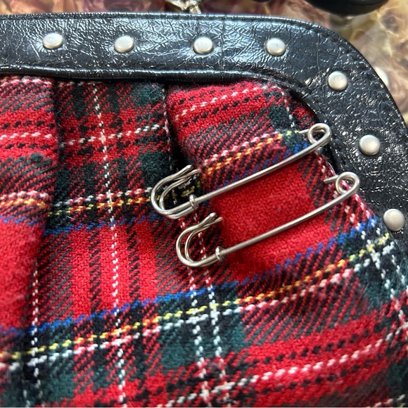 Red Tartan Clutch with Crossbody Strap and Skull Lining - Picture 3 of 4